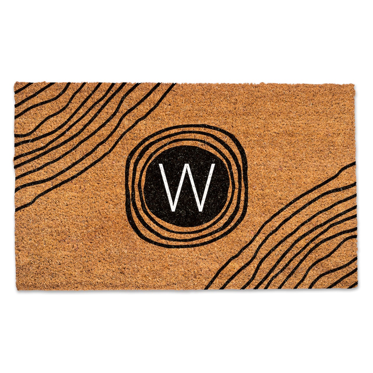 Black Monogram Circle Natural Coir Doormat